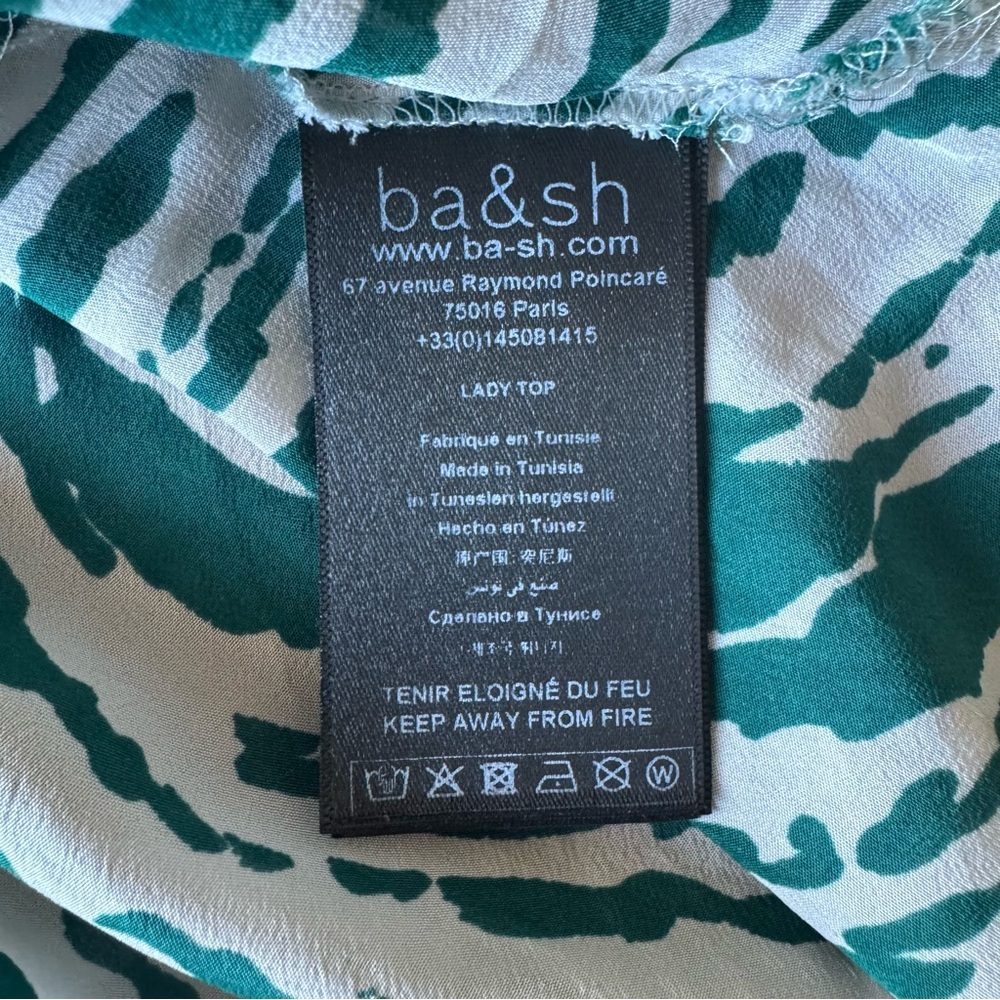 BA&SH Vidris Green White Lady Top Blouse Zebra Print Small - Picture 11 of 11